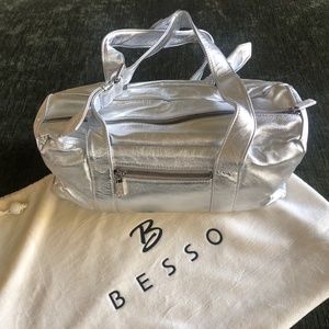 Besso Metallic Silver Leather Handbag